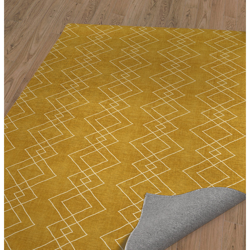 Foundry Select Lori Power Loom Performance Gold/White Rug Wayfair